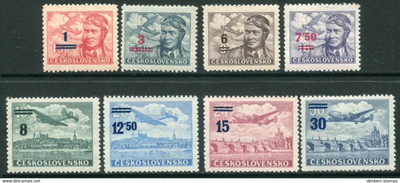 CZECHOSLOVAKIA 1949 Airmail Surcharges LHM / *.  Michel 586-93 - Unused Stamps