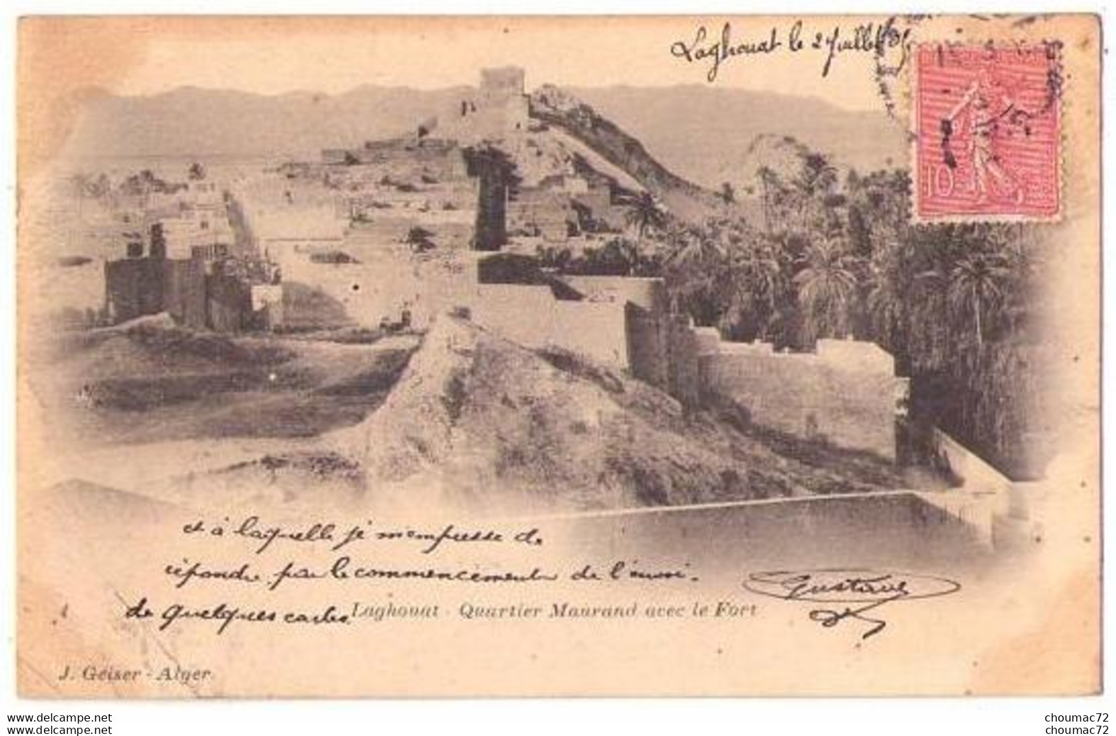 (Algérie) 191, Laghouat, Geiser 4, Quartier Marchand Avec Le Fort - Laghouat