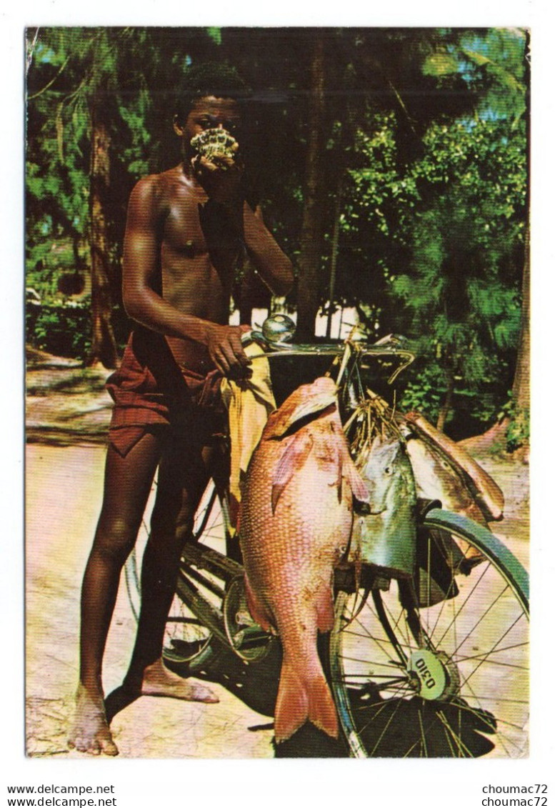 Seychelles 001, Photo Eden 100, Poissons à Vendre, Les Pecheurs Soufflent Dans Les Coquillages - Seychelles