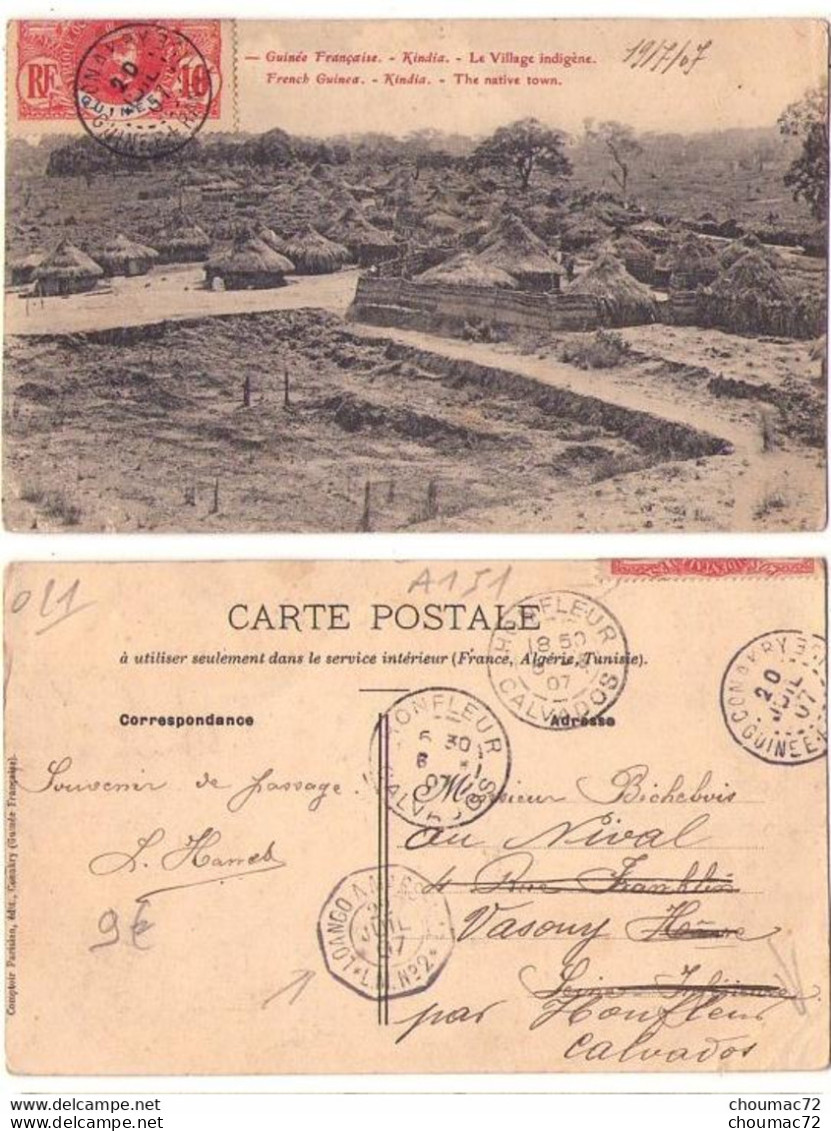 (Guinée Française) 021, Kindia, Le Village Indigène, Cachet Maritime Loango à Marseille LM N° 2 - Guinée Française