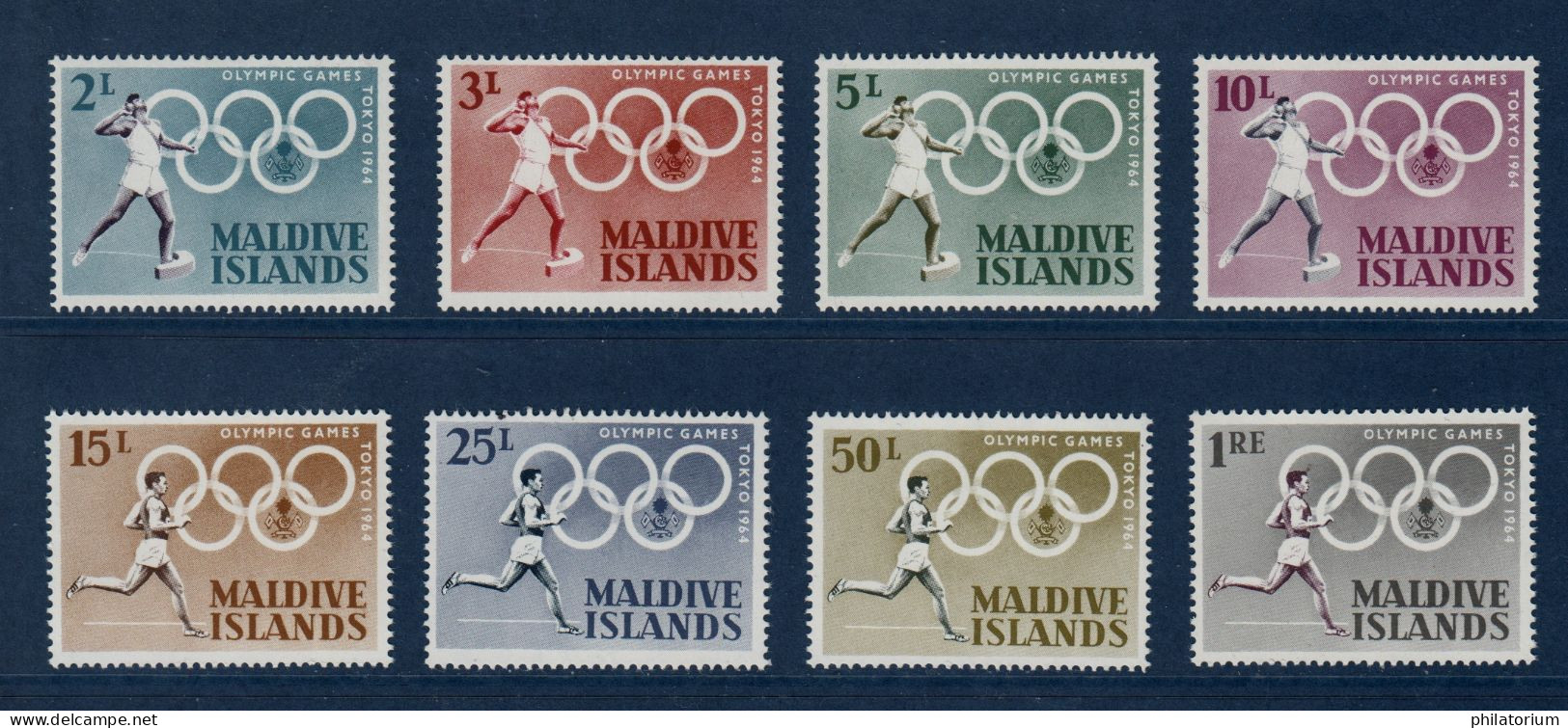 Maldives, **, Yv 139 à 146, Mi 139, 140, 141, 142, 143, 144 A, 145 A, 146 A, SG 140 à 147, JO Tokyo 1964, - Malediven (1965-...)
