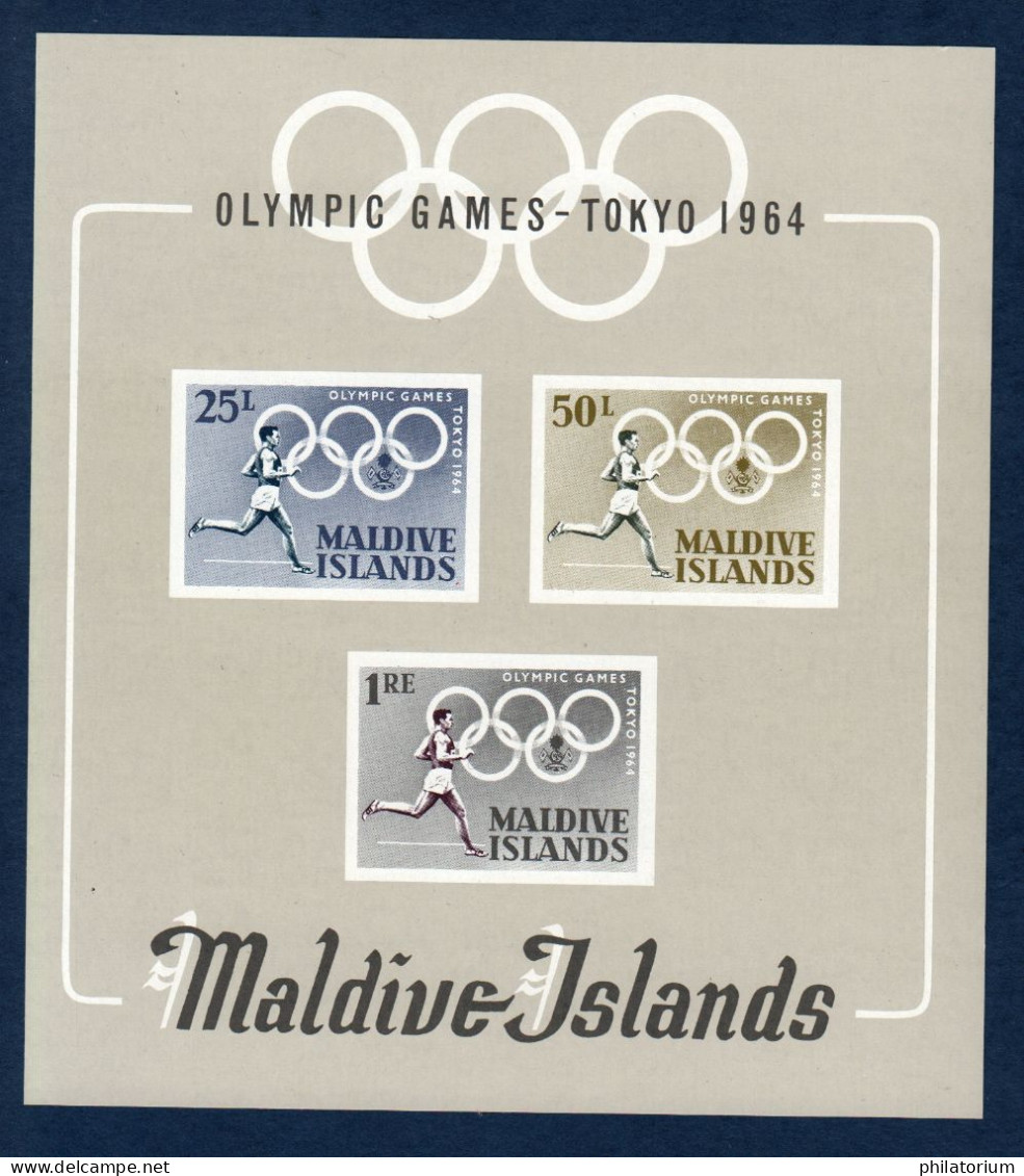 Maldives, **, Yv BF 2, Mi BL 2, SG MS 147 A, JO Tokyo 1964, - Malediven (1965-...)