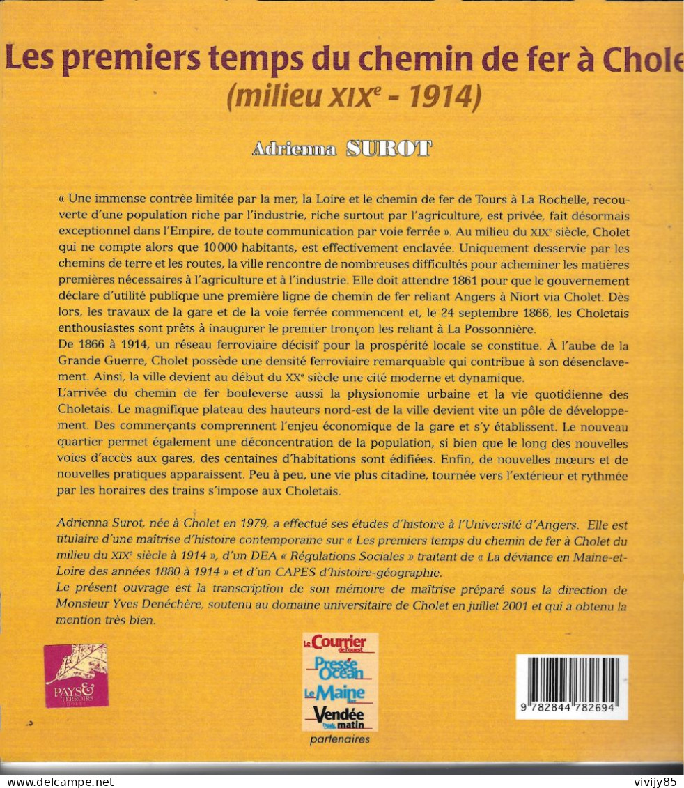 49-CHOLET-T.B. Livre " Premiers Temps Du Chemin De Fer " Milieu XIXè à 1914-MAULEVRIER-St LEGER-St CHRISTOPHE - Pays De Loire