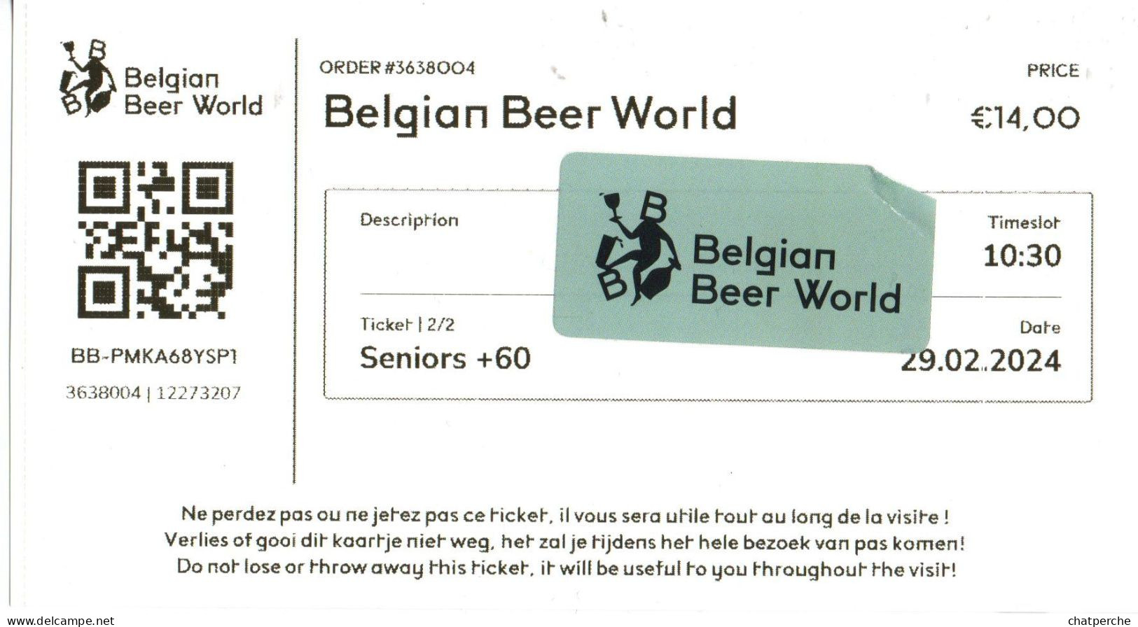 BILLET TICKET 门票 门票 MUSEE DE LA BIERE A BRUXELLES BELGIQUE - Biglietti D'ingresso