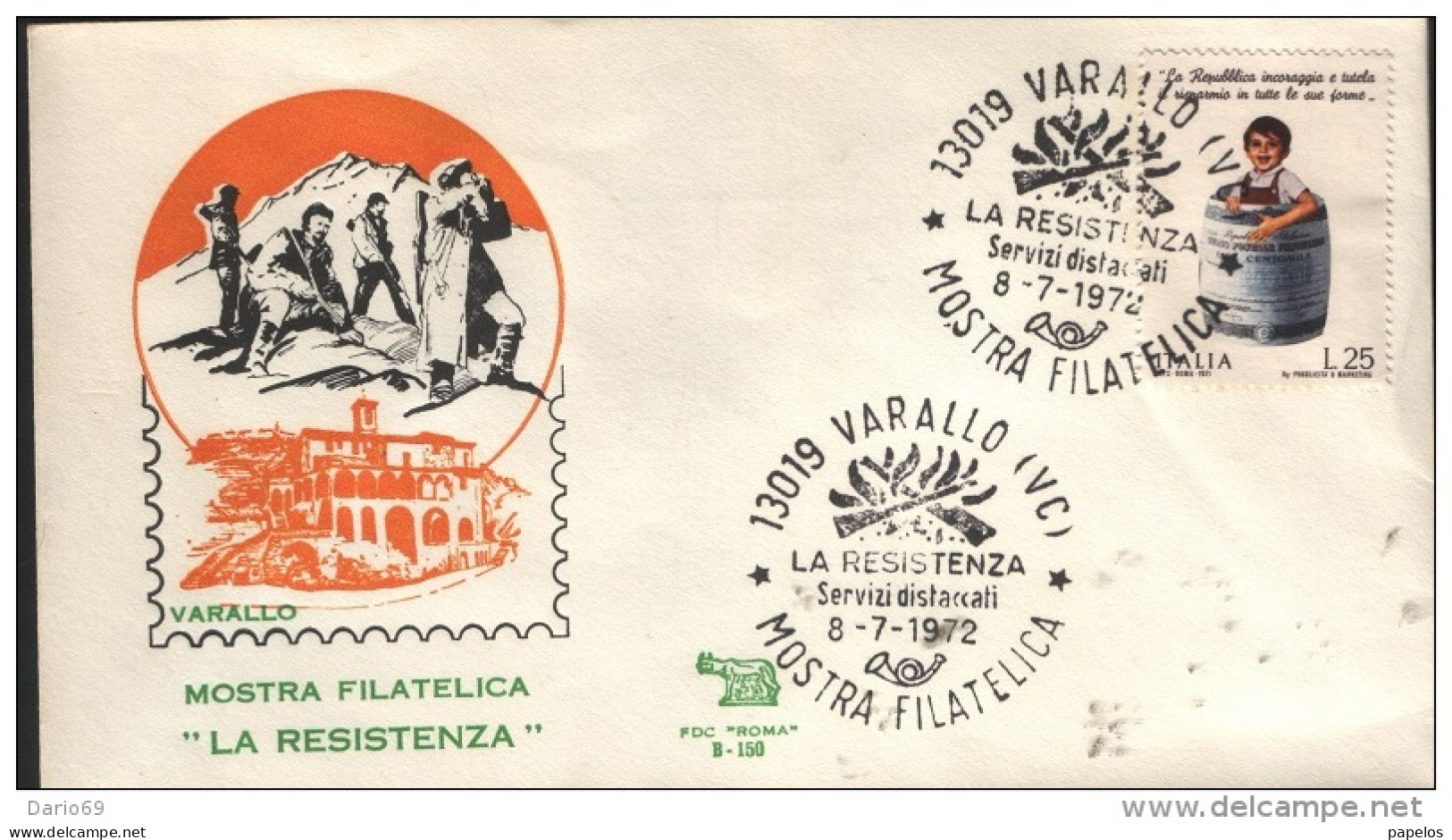 1972 LETTERA CON ANNULLO VARALLO VC MOSTA FILATELICA LA RESISTENZA - Expositions Philatéliques