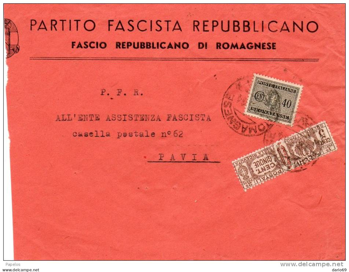 1944 LETTERA  INTESTATA PARTITO FASCISTA CON ANNULLO ROMAGNESE - Marcophilie