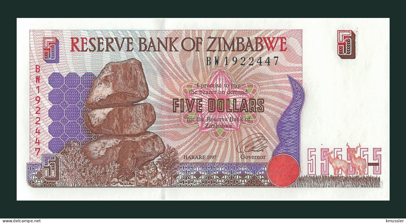 # # # Banknote Simbabwe (Zimbabwe) 5 Dollars 1997 (P-5) UNC # # # - Zimbabwe