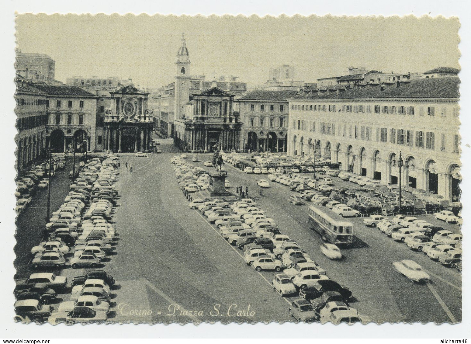 D6870] TORINO PIAZZA SAN CARLO Autobus Linea "A" Parcheggio Con Moltissime Auto Non Viaggiata Automobili - Places