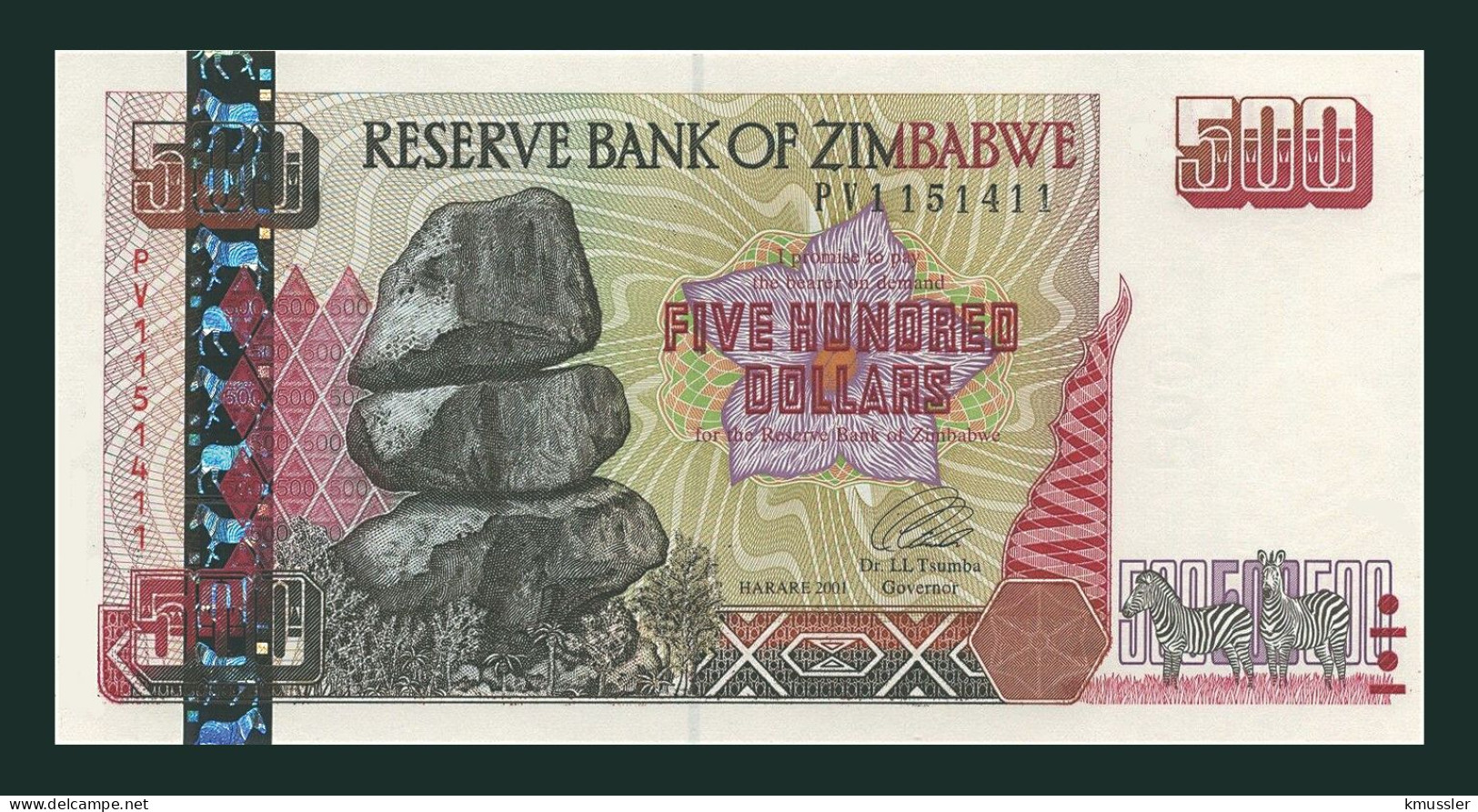 # # # Banknote Simbabwe (Zimbabwe) 500 Dollars 2002 (P-11) UNC # # # - Simbabwe