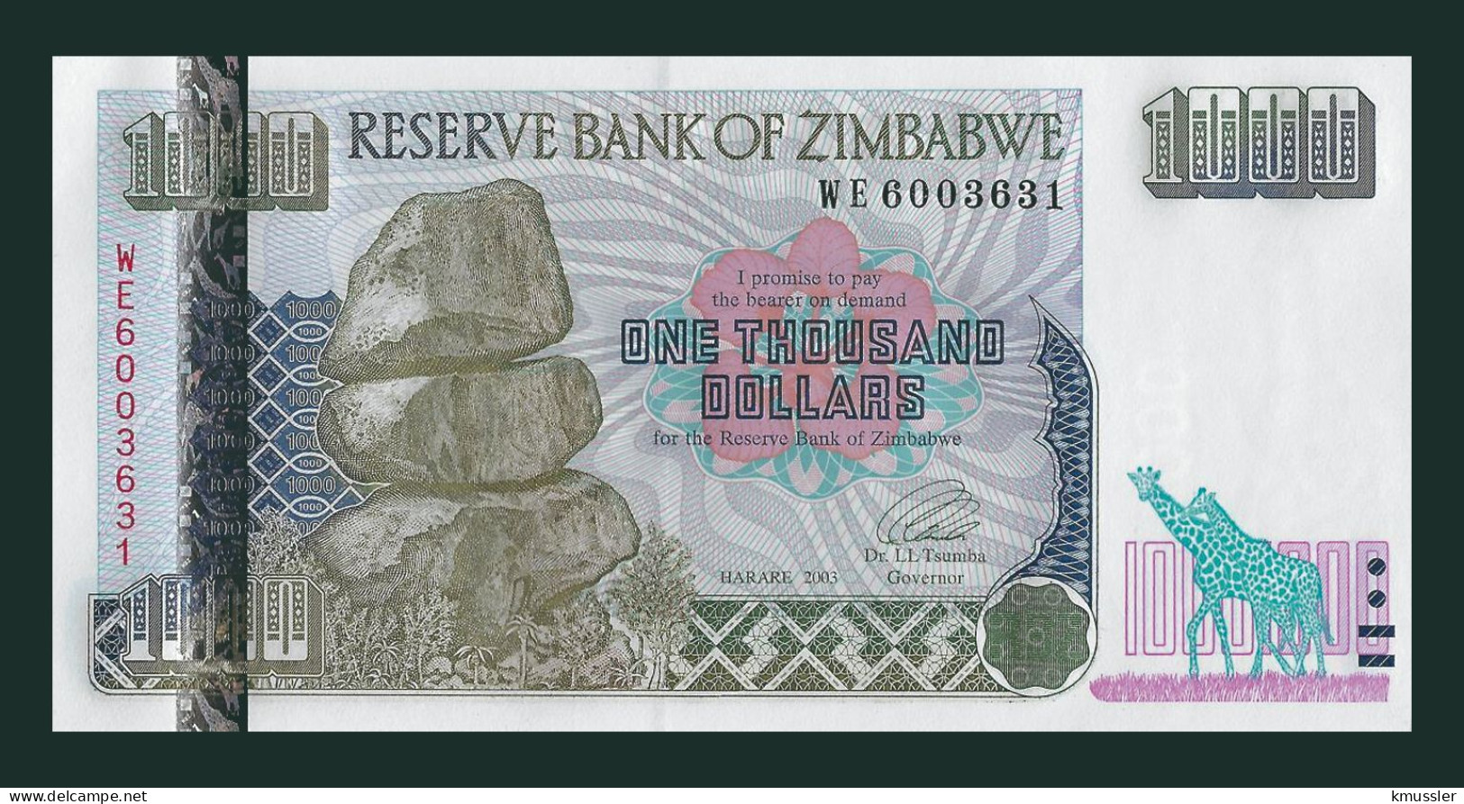 # # # Banknote Simbabwe (Zimbabwe) 1.000 Dollars 2003 (P-12) UNC # # # - Simbabwe