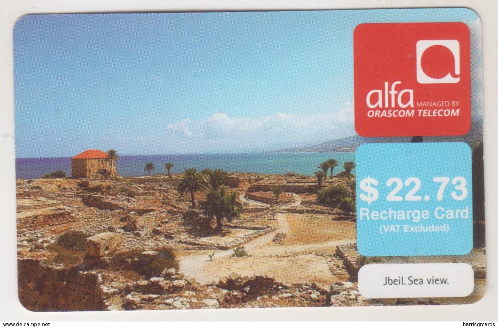 LEBANON - Jbeil Sea View , Alfa Recharge Card 22.73$, Exp.date 02/02/14, Used - Lebanon