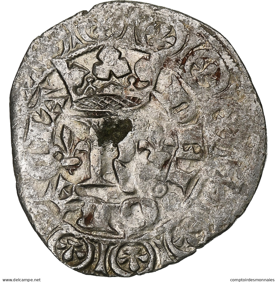 France, Charles V, Blanc Au K, 1365-1380, Billon, TTB+, Duplessy:363 - 1364-1380 Carlo V Il Saggio 