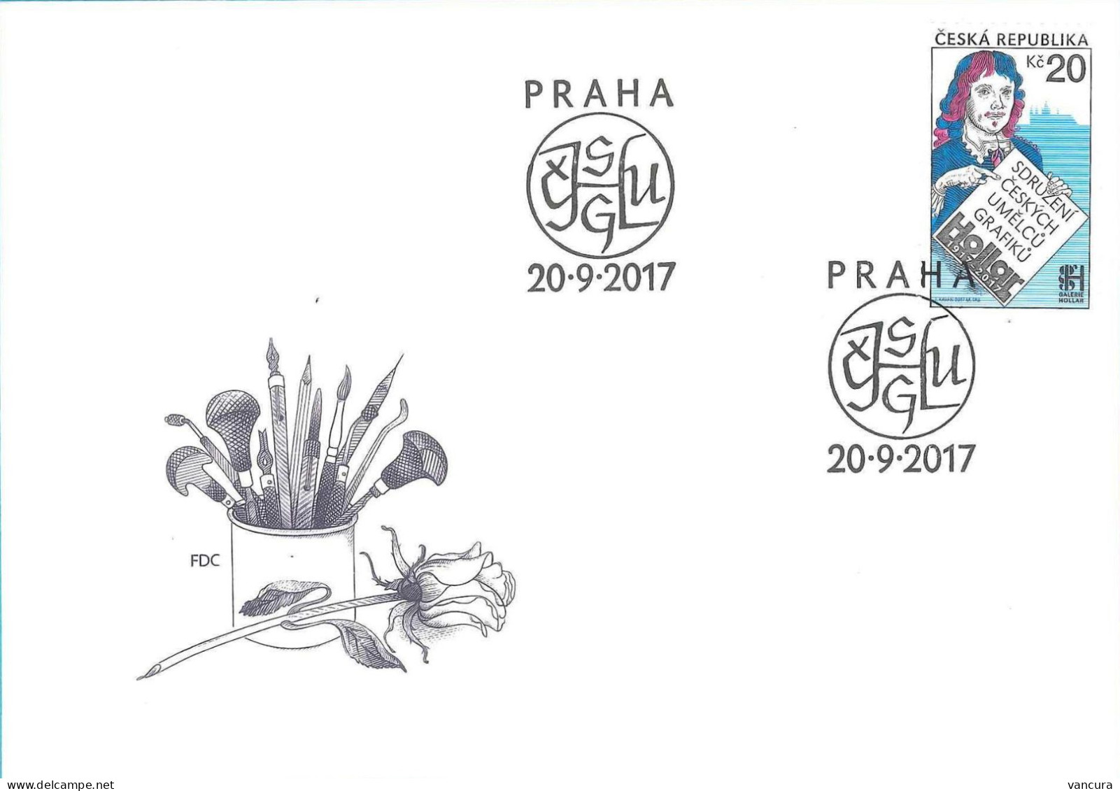 FDC 944 Czech Republic 100 Years Of The Association Of Czech Graphic Artists Hollar 2017 Rose - Incisioni