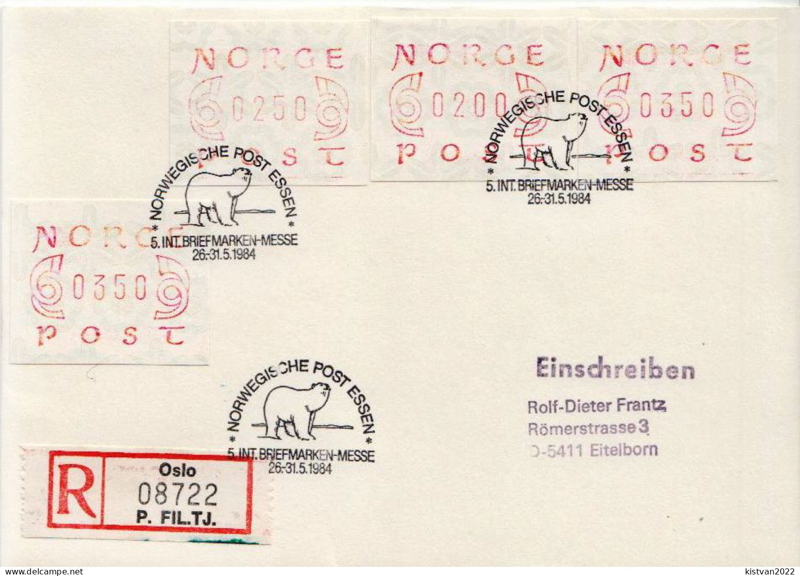 Postal History: Norway R Cover With Automat Stamps - Timbres De Distributeurs [ATM]