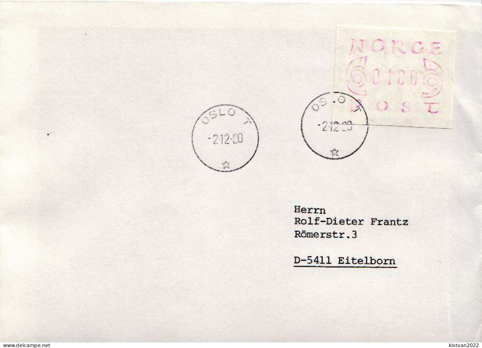 Postal History: Norway R Cover With Automat Stamp - Automaatzegels [ATM]