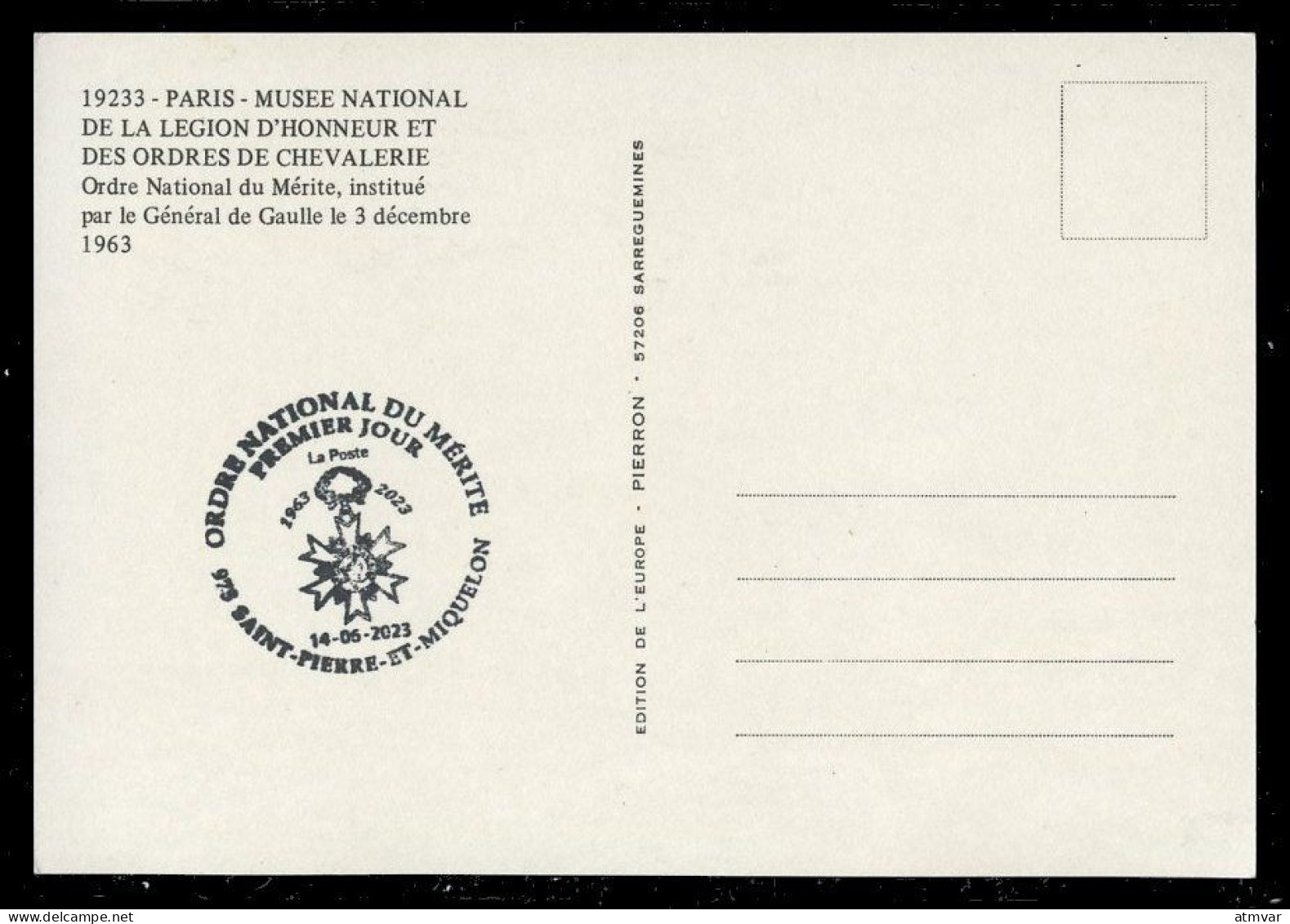 SAINT PIERRE ET MIQUELON (2023) Carte Maximum Card - 60ème Anniversaire Ordre National Du Mérite 1963-2023 - Maximumkarten