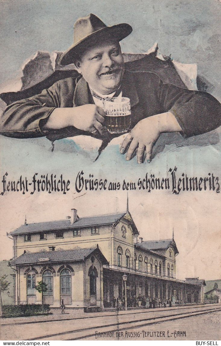 TCHÉQUIE - RARE - FEUCHT-FRÖHLICHE GRÜSSE Aus Dem Schönen Leitmeritz - Mit Bahnhof TEPLITZER - 1908 - Czech Republic