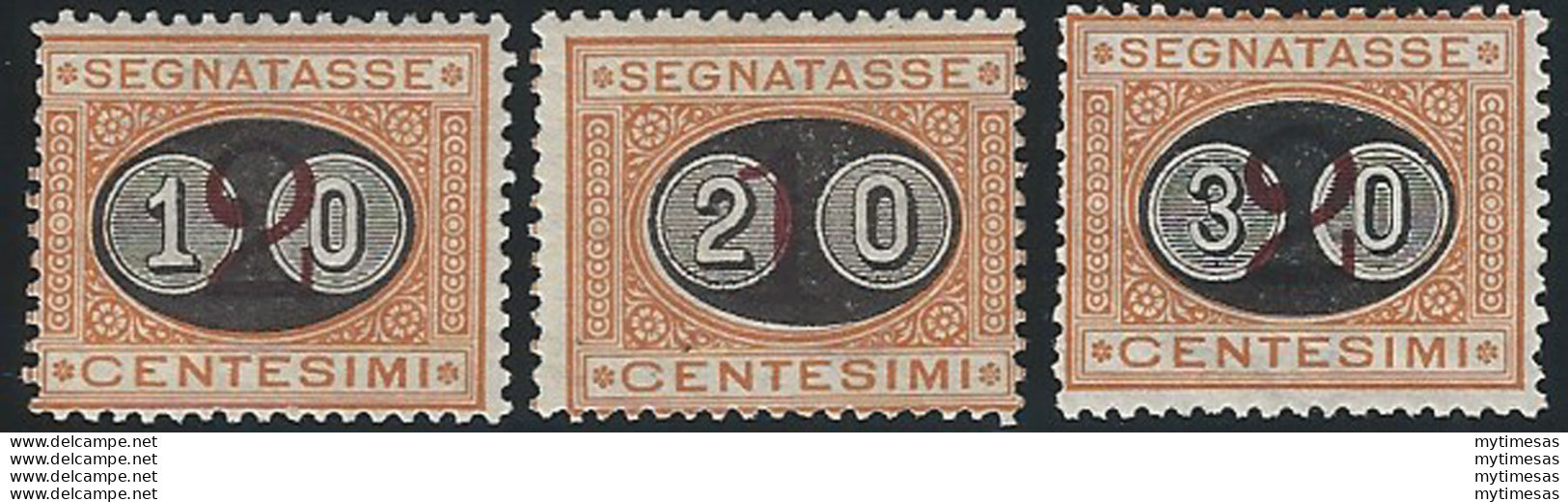 1890-91 Italia Segnatasse Mascherine 3v. MNH Sassone N. 17/19 - Other & Unclassified