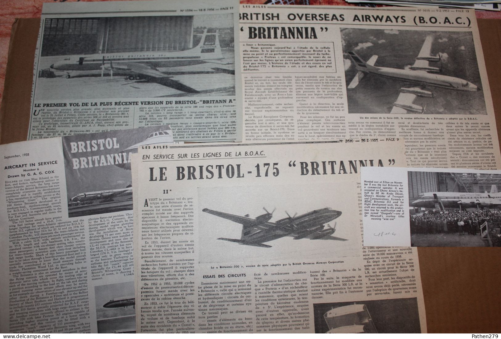 Lot de 354g d'anciennes coupures de presse et photos de l'aéronef britannique Bristol 175 Britannia