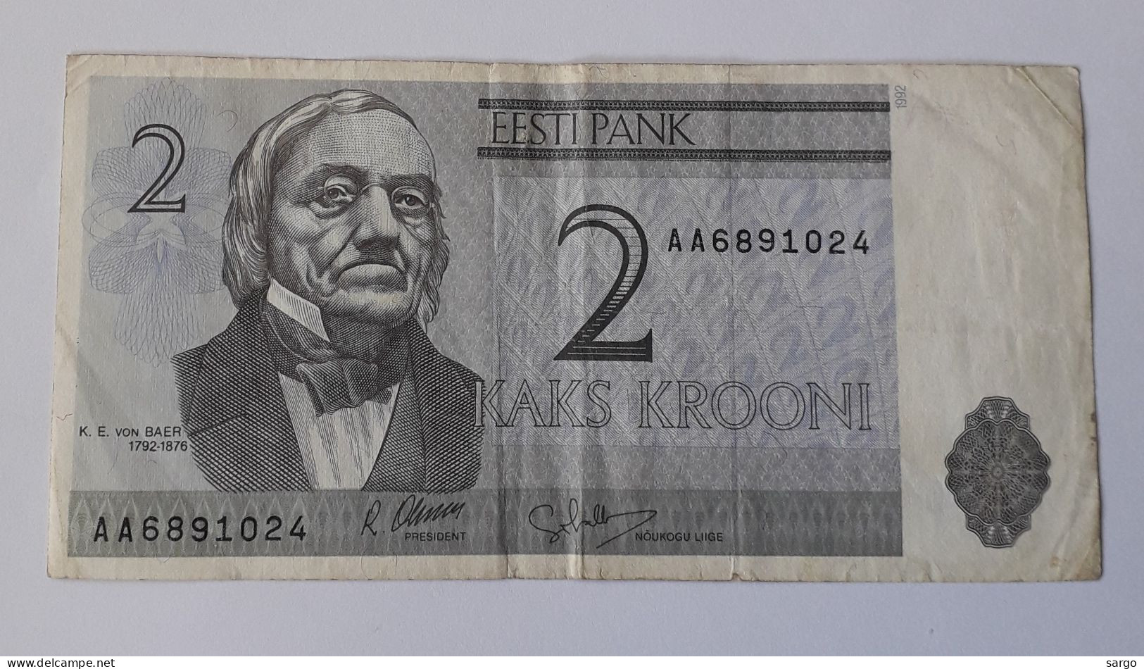 ESTONIA - 2 KROONI -  P 70 - 1992 -  CIRC - BANKNOTES - PAPER MONEY - CARTAMONETA - - Estonie