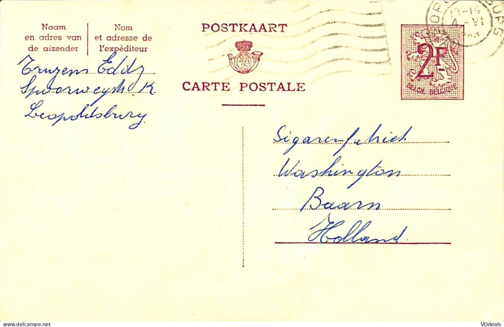 Belgique - Carte Postale - Entier Postal - 1963 - Léopoldsburg à Baarn (Holland) - 2 Francs - Briefkaarten 1951-..