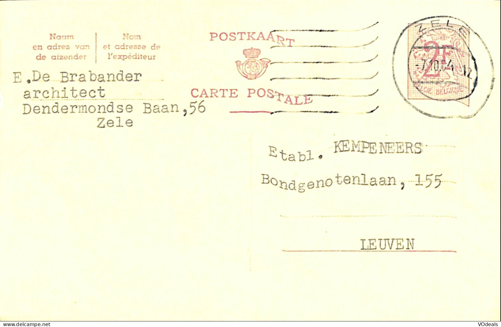 Belgique - Carte Postale - Entier Postal - 1964 - Zele à Leuven - 2 Francs - Tarjetas 1951-..