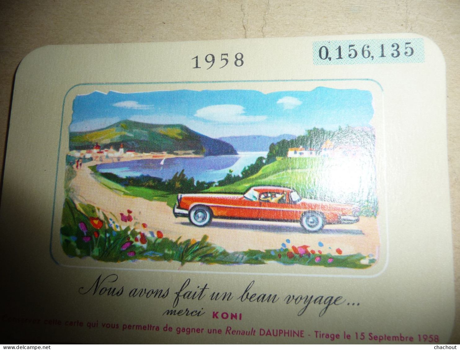 Calendrier 1958 Amortisseurs KONI Nice Paris - Renault Dauphine à Gagner Par Tirage Au Sort - Petit Format : 1941-60