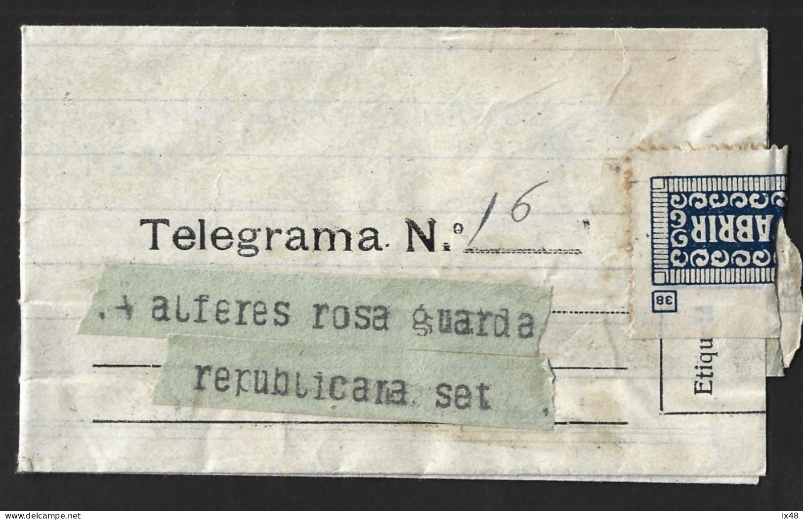 Telegrama Com Obliteração De Setúbal De 1947. Alferes Rosa, Guarda Republicana De Setúbal. Obliteration Telegram Setúbal - Storia Postale