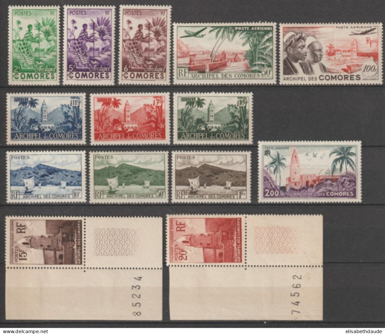 COMORES - 1950 - ANNEE COMPLETE Avec POSTE AERIENNE - YVERT N°1/11 + A1/3 ** MNH (10+11* MH)  - COTE = 66.5 EUR. - Neufs