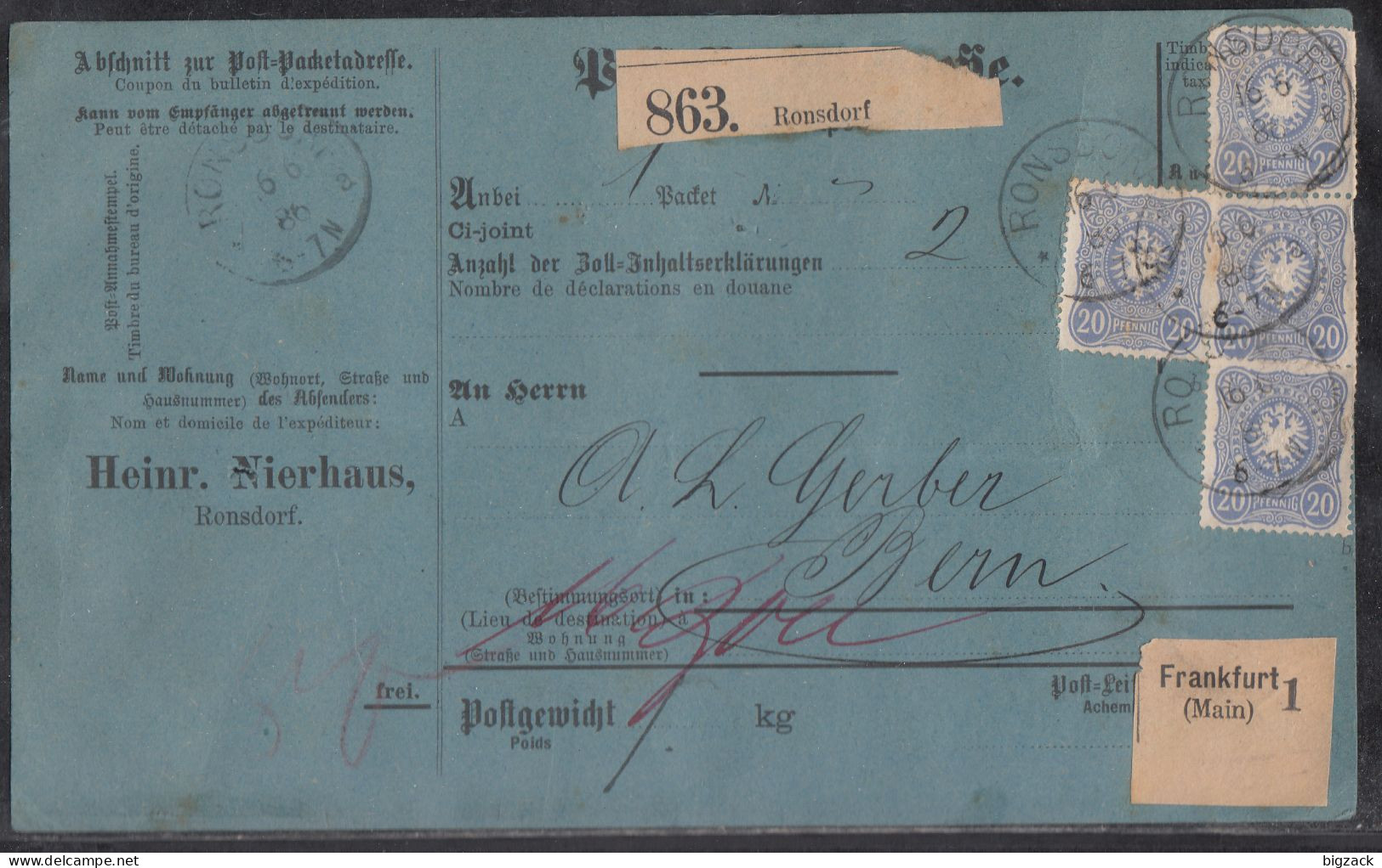 DR Paketkarte Mef Minr.4x 42b Ronsdorf 16.6.86 Gel. In Schweiz Geprüft - Postzegelboekjes & Se-tenant