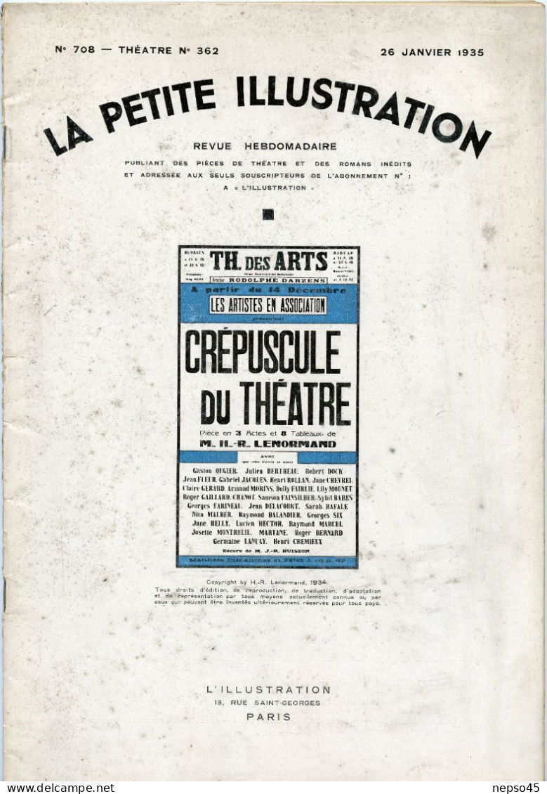 Théâtre Des Arts.Crépuscule Du Théâtre De M.H.R.Lenormand.Gaston Ougier.Julien Bertheau.Robert Dock.Jean Fleur. - Andere & Zonder Classificatie