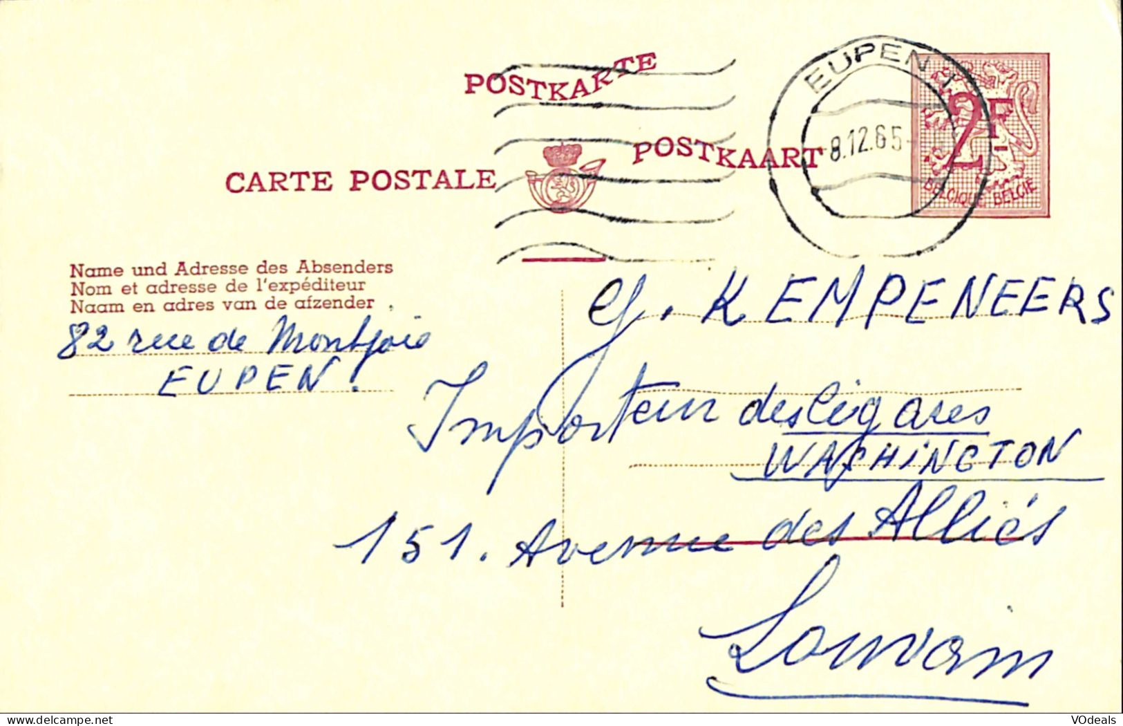 Belgique - Carte Postale - Entier Postal - 1965 - Eupen - Louvain - 2 Francs - Tarjetas 1951-..