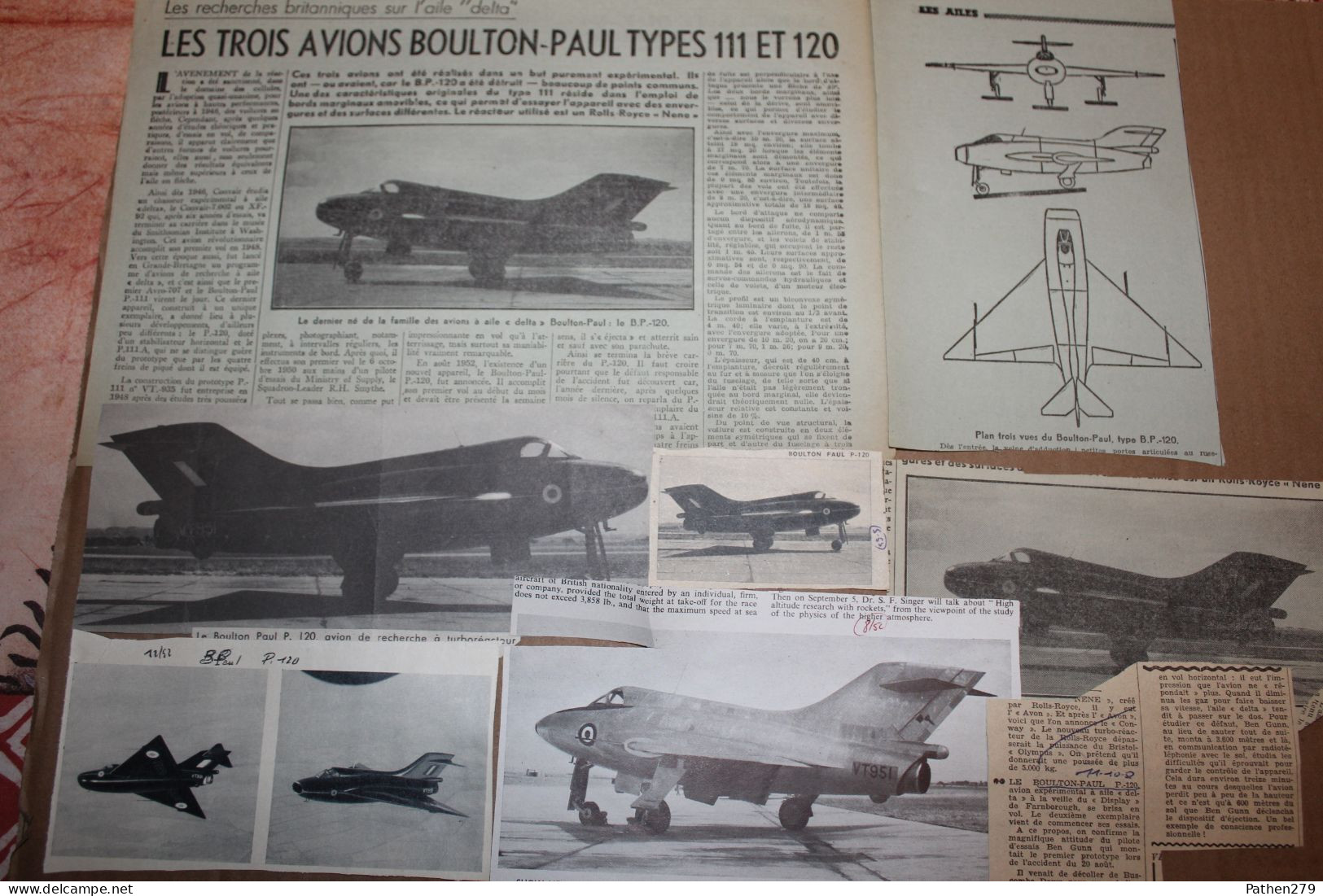 Lot De 15g D'anciennes Coupures De Presse De L'aéronef Britannique Boulton-Paul P-120 - Aviazione