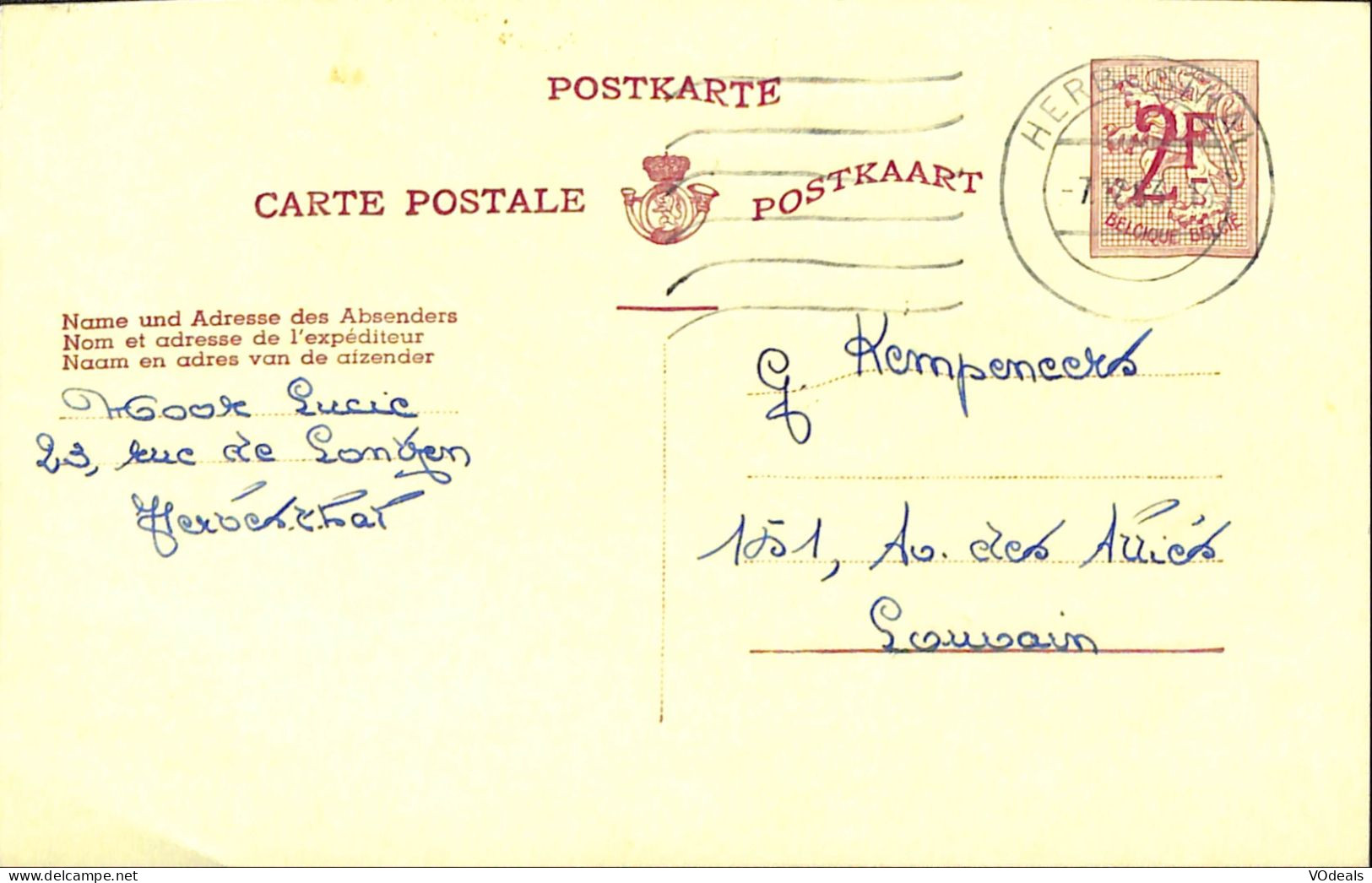 Belgique - Carte Postale - Entier Postal - 1963 - Herbesthal - Louvain - 2 Francs - Postkarten 1951-..