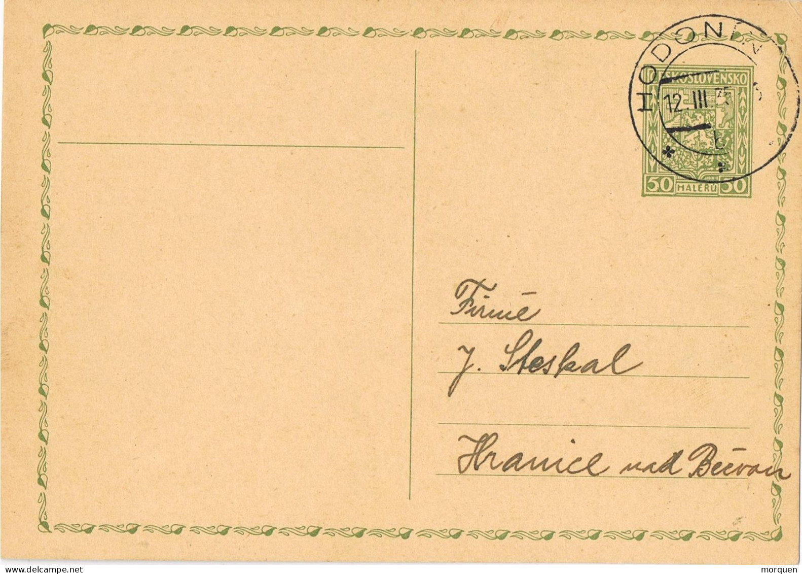 54246. Entero Postal  HODONIN (Checoslovaquia) 1935 To Hranice - Ansichtskarten