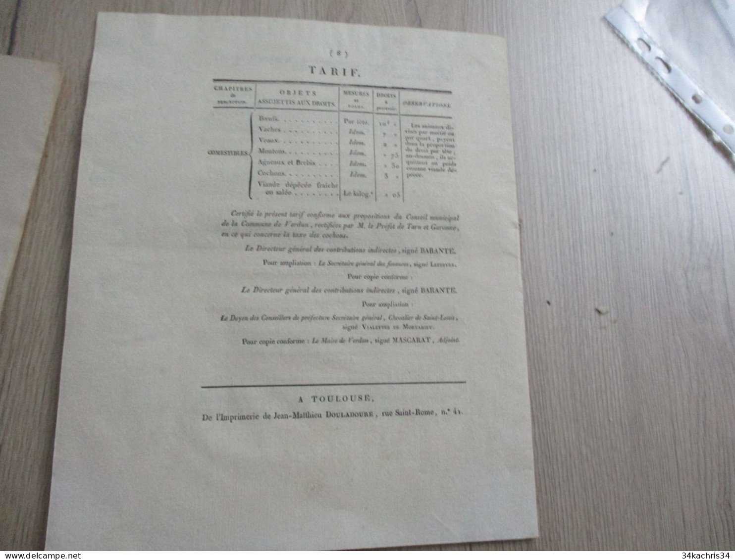 Ordonnance Du Roi Octroi De La Commune De Verdun Tarn Et Garonne 22/09/1819 Règlement - Decrees & Laws