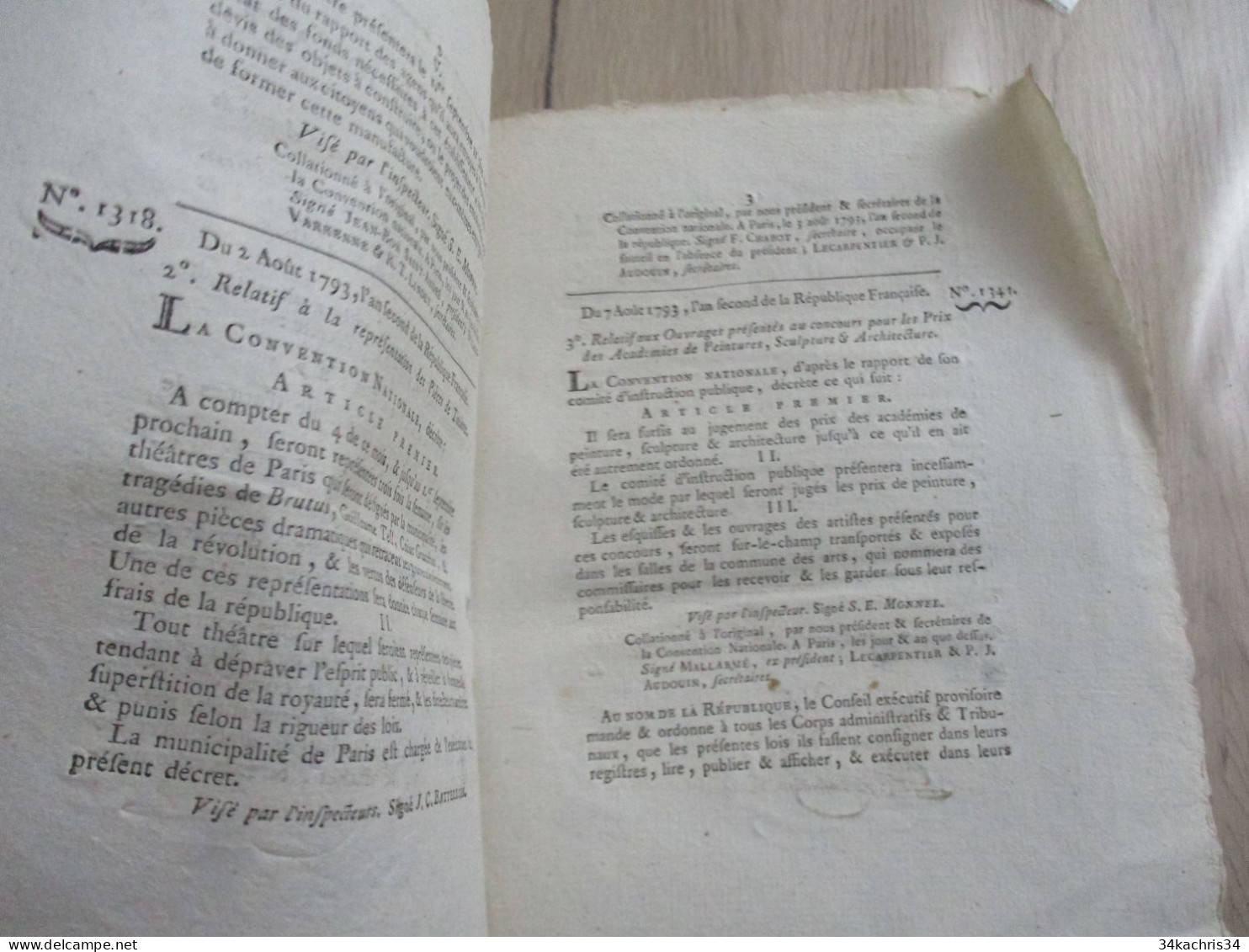 Décret De La Convention Nationale 1793 Manufacture D'Armes Montauban; Pièces De Théâtre, Concours Arts - Decrees & Laws
