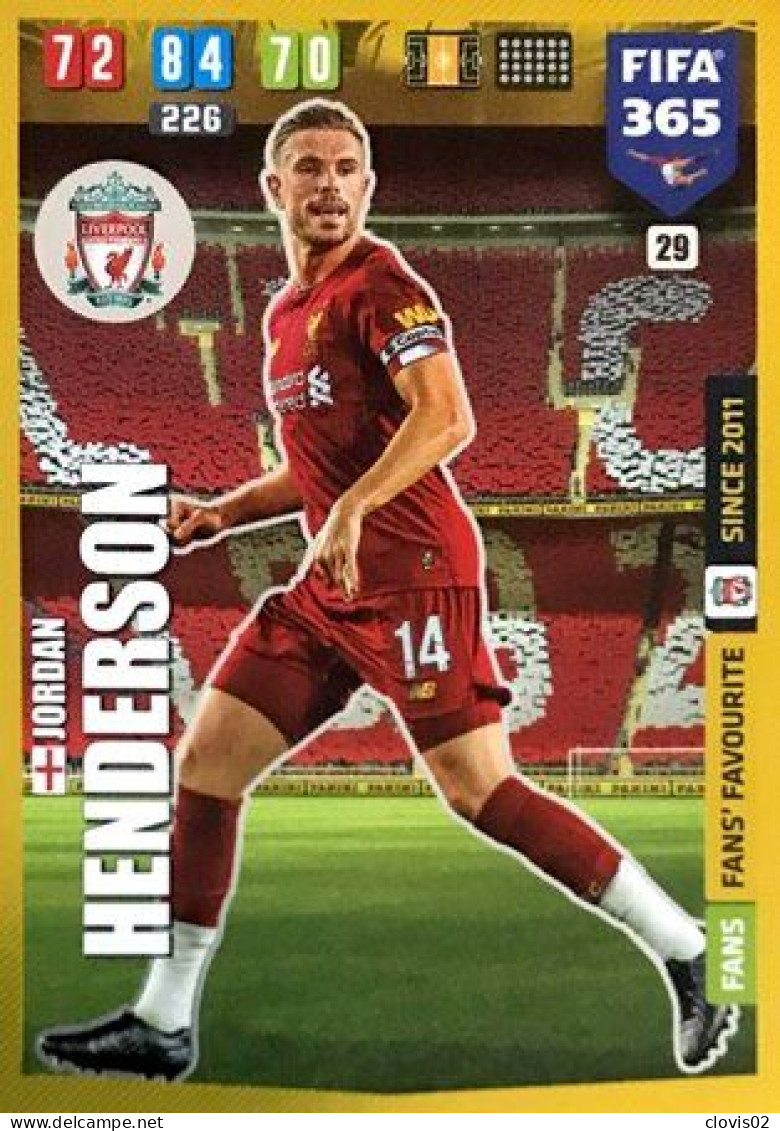 29 Jordan Henderson - Liverpool - Carte Panini FIFA 365 2020 Adrenalyn XL Trading Cards - Trading Cards