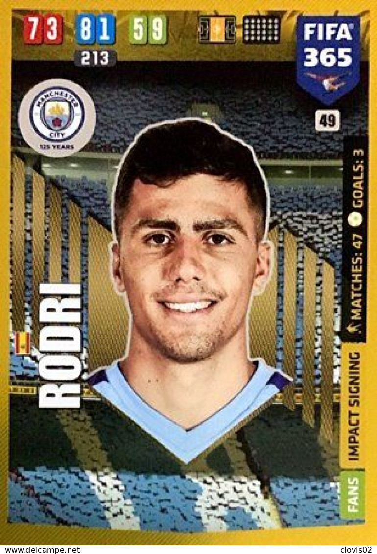 49 Rodri - Manchester City - Carte Panini FIFA 365 2020 Adrenalyn XL Trading Cards - Trading Cards