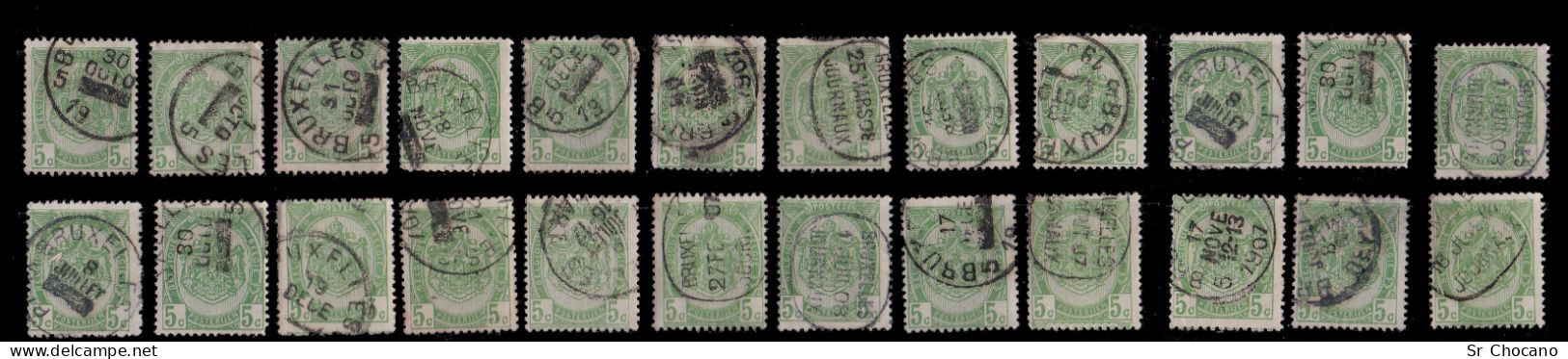 BELGIUM.1893-1907.5c.108 STAMPS DATER.YVERT 56-83.USED. - 1893-1907 Coat Of Arms