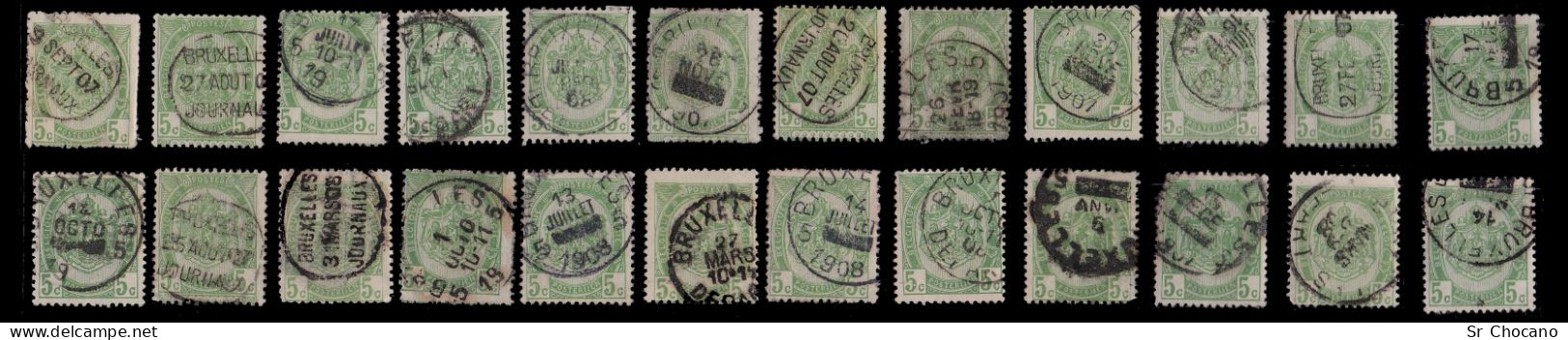 BELGIUM.1893-1907.5c.108 STAMPS DATER.YVERT 56-83.USED. - 1893-1907 Coat Of Arms