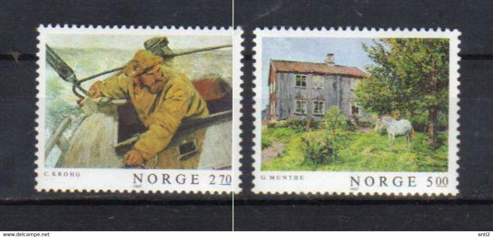 Norway 1987 Paintings Storm At Sea And Farm Of Christian Krogh And Gerhard Munthe, Mi 979-980 MNH(**) - Neufs