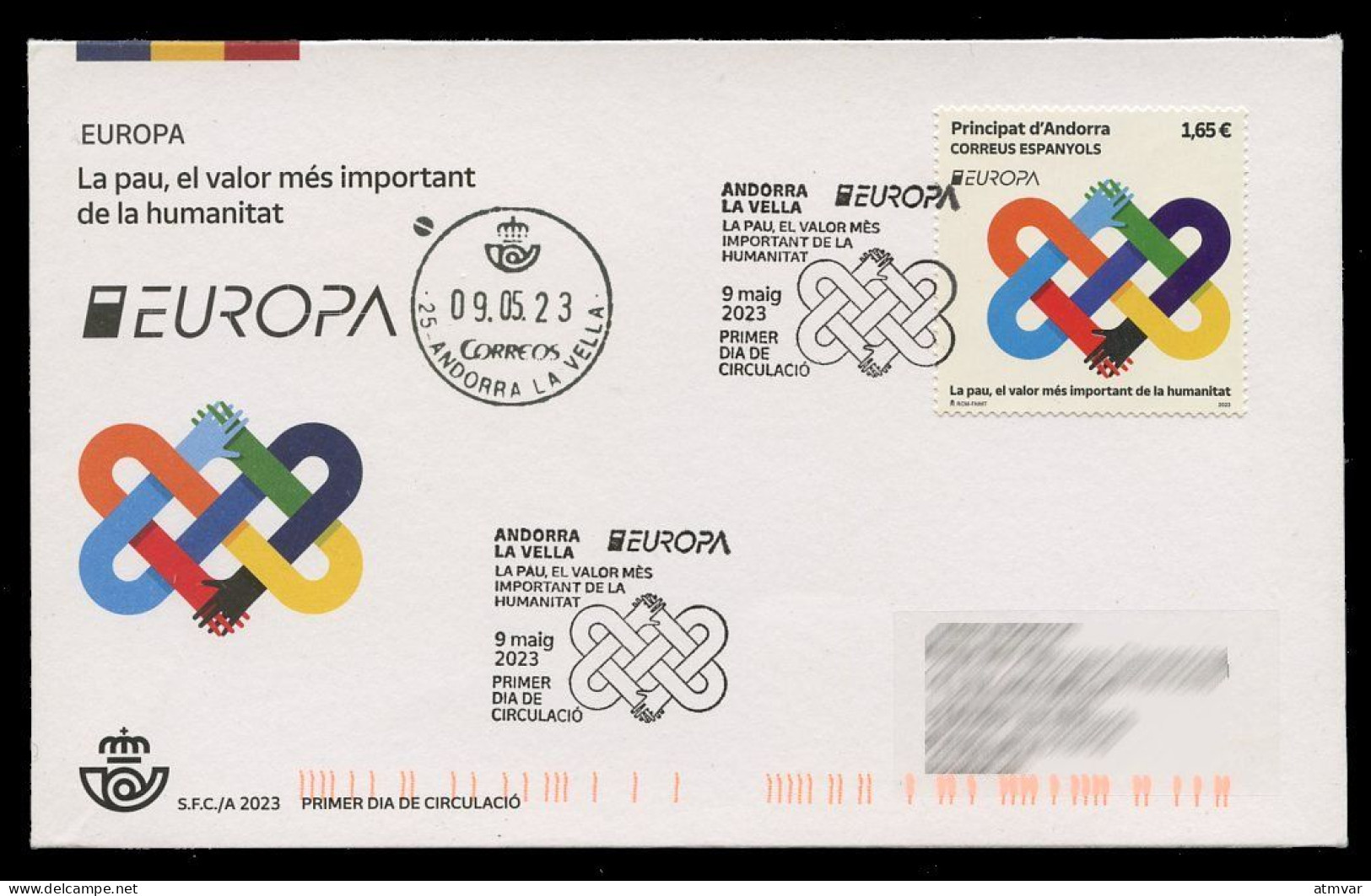 ANDORRA Correos (2023) EUROPA La Pau, El Valor Més Important, Peace The Highest Value Humanity - First Day Cover - Lettres & Documents