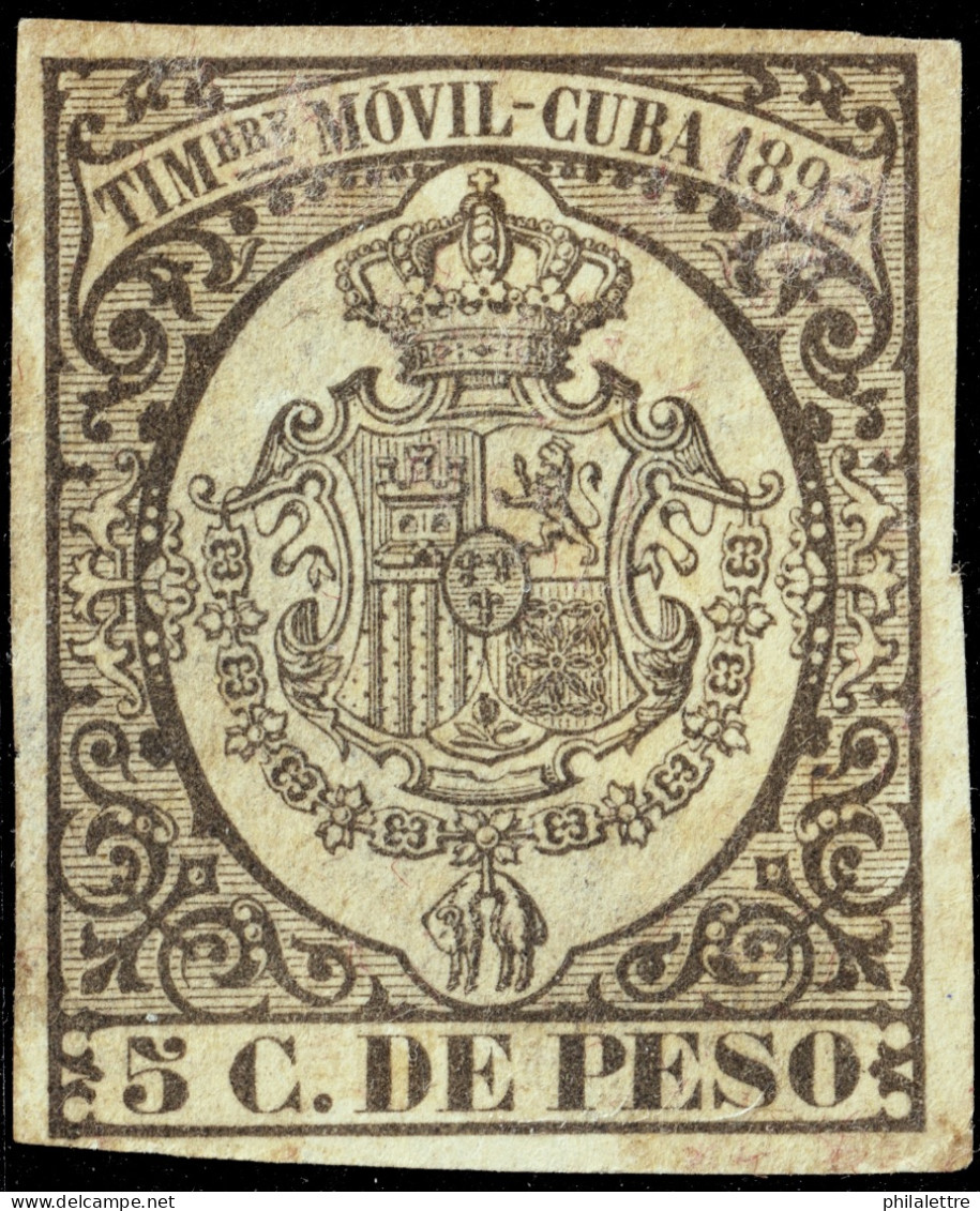 ESPAGNE / ESPANA - COLONIAS (Cuba) 1892 "TIMBRE MOVIL" Fulcher 1337 5c Verde Bronce - Defectuoso (pelado) - Cuba (1874-1898)