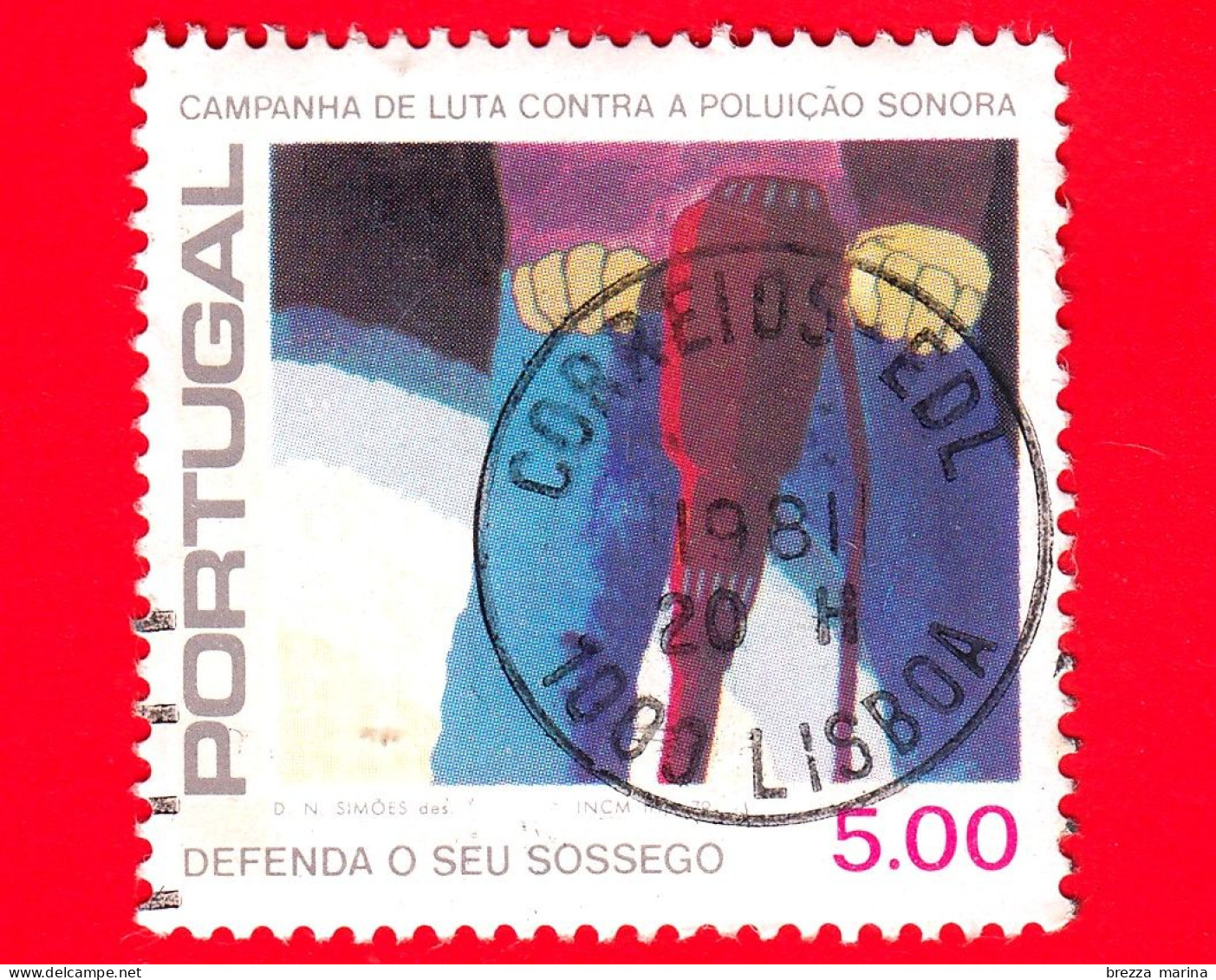 PORTOGALLO - Usato - 1979 - Lotta Contro L'inquinamento Acustico - Martello Pneumatico - 5.00 - Used Stamps