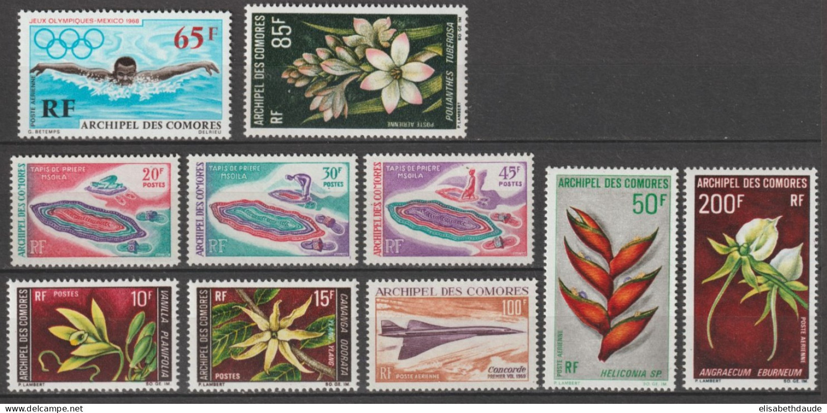 COMORES - 1969 - ANNEE COMPLETE Avec POSTE AERIENNE (SAUF N°55) - YVERT N°50/54 + A25/29 ** MNH - COTE = 76.5 EUR. - Neufs