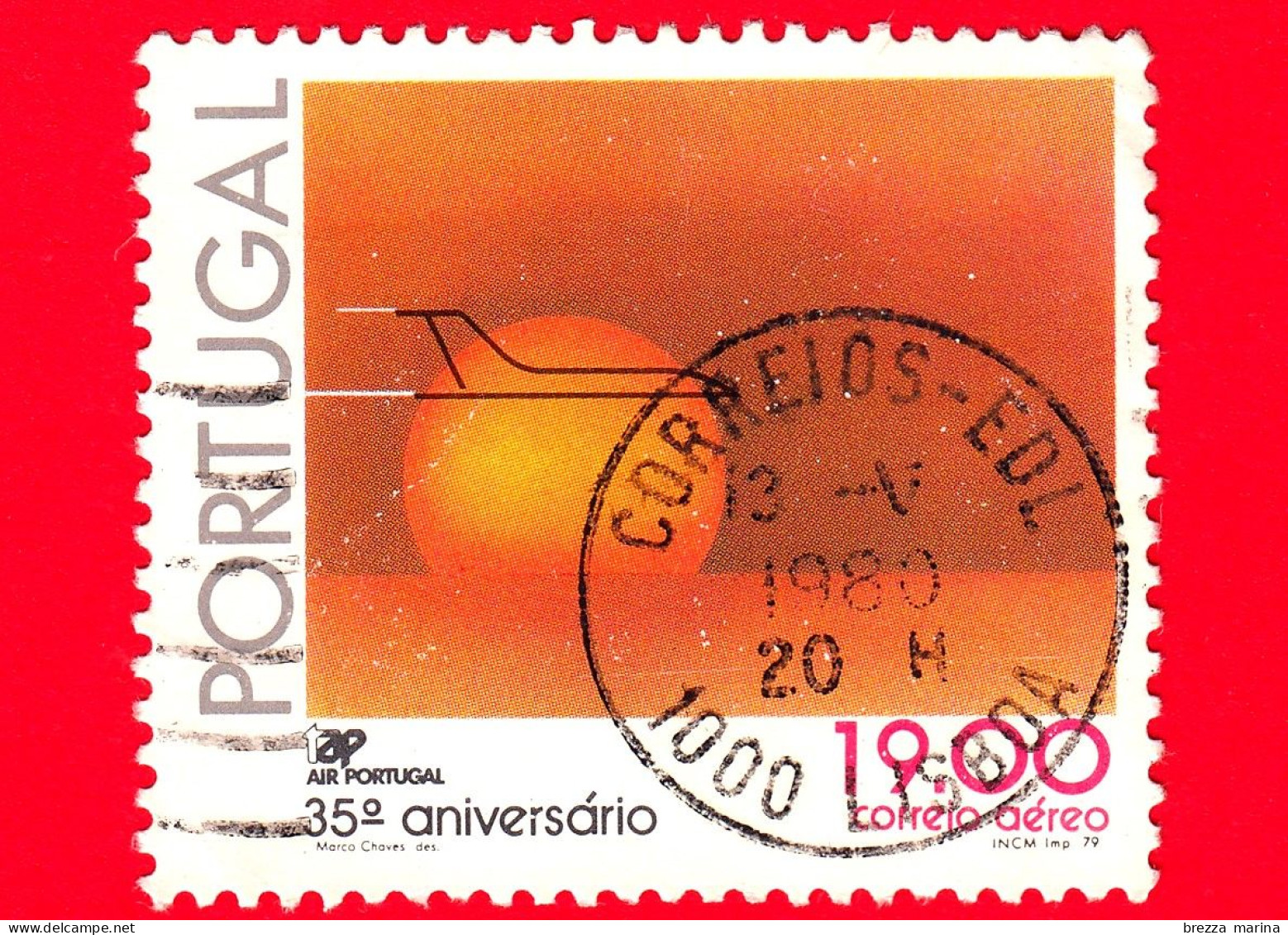 PORTOGALLO - Usato - 1979 - Posta Aerea - 35° Anniversario Della TAP - Jet Che Vola Oltre Il Sole - 19.00 - Oblitérés