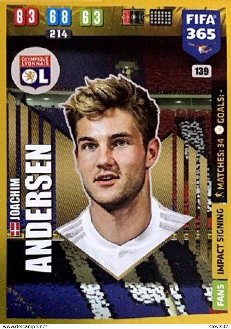 139 Joachim Andersen - Olympique Lyonnais - Carte Panini FIFA 365 2020 Adrenalyn XL Trading Cards - Trading Cards