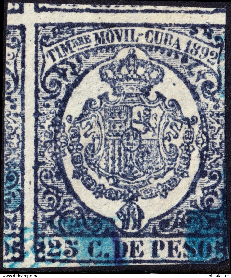 ESPAGNE / ESPANA - COLONIAS (Cuba) 1892 "TIMBRE MOVIL" Fulcher 1338 25c Azul Oscuro - Usado - Cuba (1874-1898)