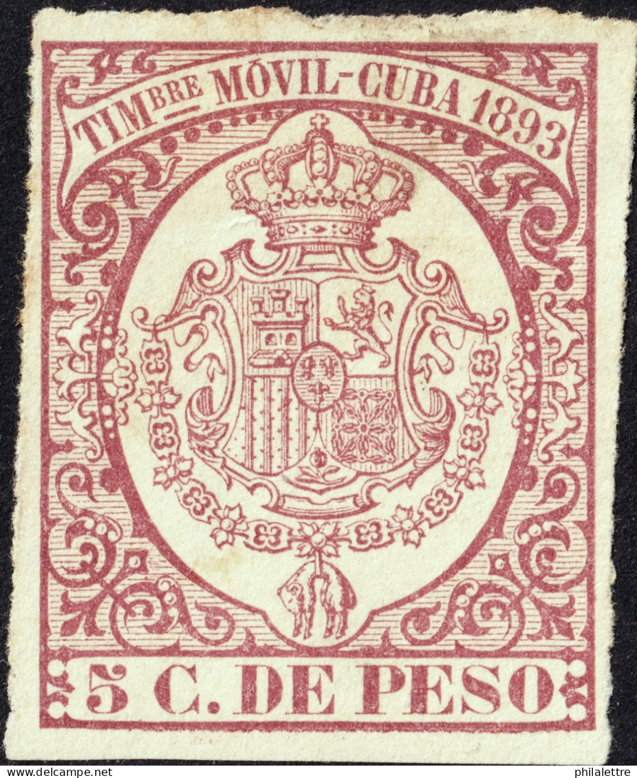 ESPAGNE / ESPANA - COLONIAS (Cuba) 1893 "TIMBRE MOVIL" Fulcher 1340 5c Granate - Sin Gomar - Cuba (1874-1898)